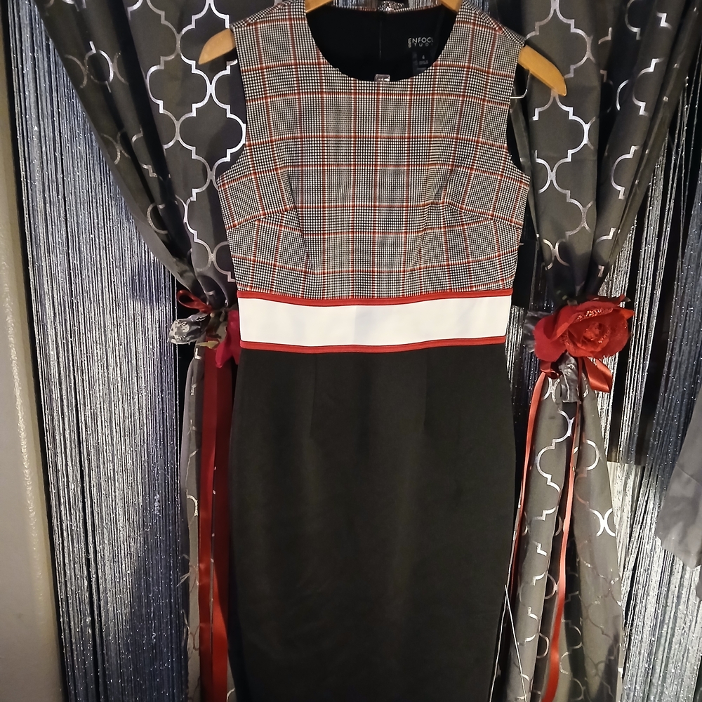 Enfocus Studio Black and Red Plaid  Dress
